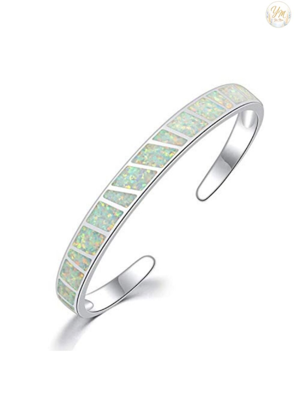 CiNily Cuff Bracelet 18K White Gold Plated Brass Created Opal Bangle